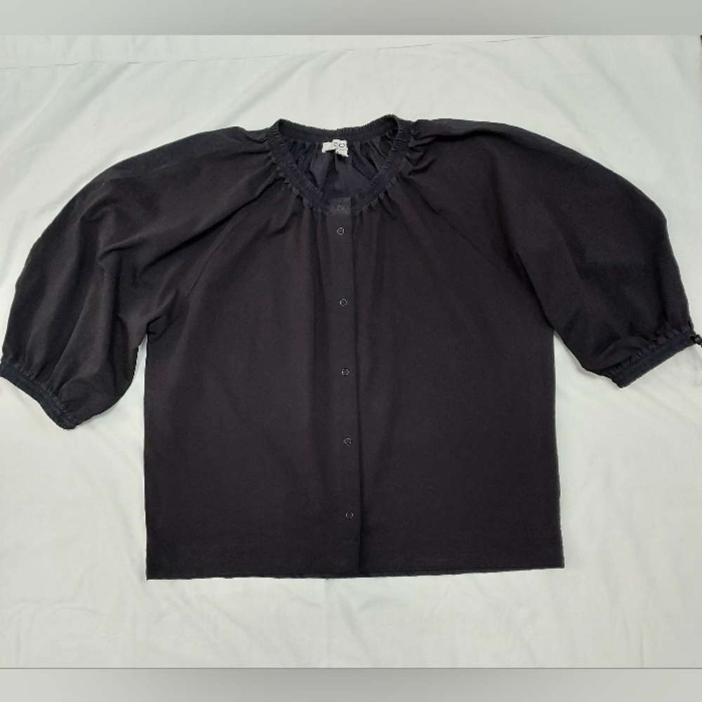 COS Black Blouse with Ruffled Neckline